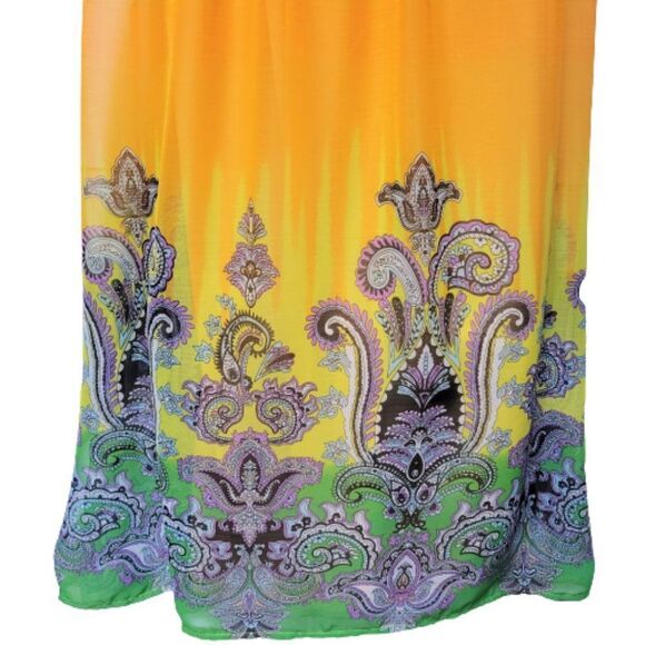 𝅺LONG Yellow Green Spaghetti Strap Polyester Gown- NWOT - Picture 3 of 14